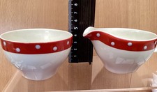 Midwinter Stylecraft Red Domino Milk Jug & Sugar Bowl 1950s polka dot READ DESC
