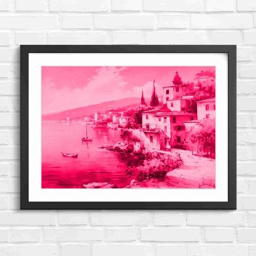 Seaside village with boats - with,