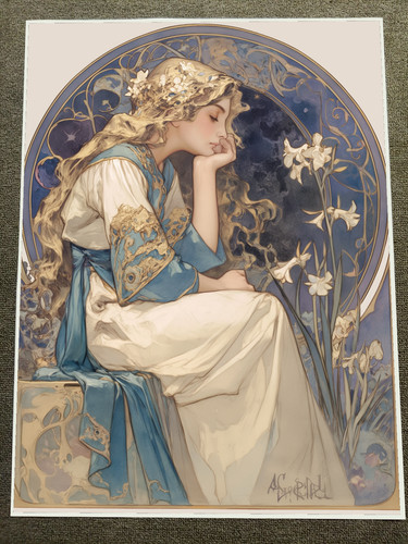 Art nouveau woman with flowers - with,
