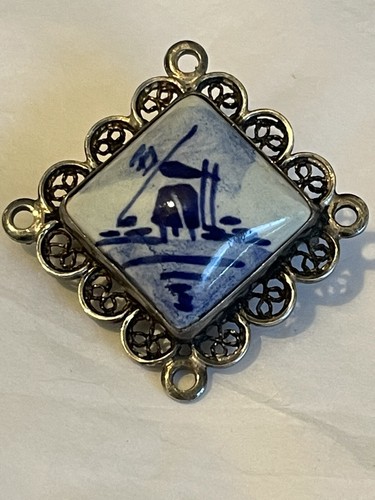 Delft brooch set silver - in,