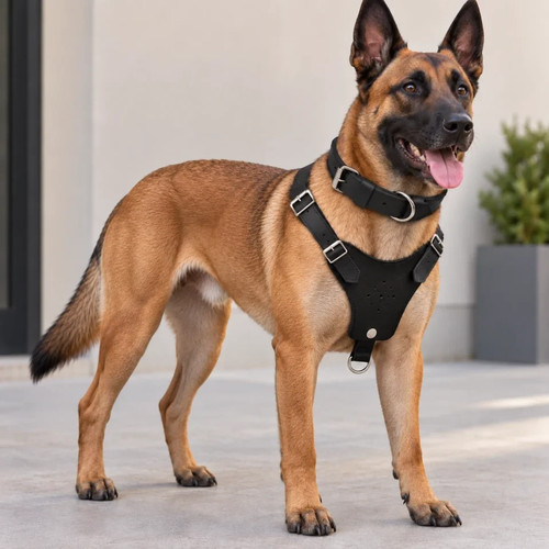 Genuine leather dog harness - leather, no
