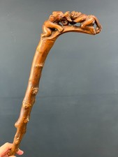 UNIQUE VINTAGE HAND CARVED WOOD WALKING STICK CANE AFRICAN ELEPHANT FOLK ART