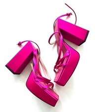 ZARA Strappy HIGH-HEEL PLATFORM SANDALS Size 37 UK 4-5 Hot Pink BARBIE Worn Once