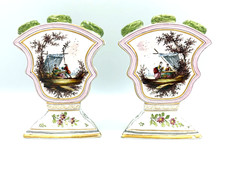Rare Pair Antique French Veuve Perrin Tulippierres C 1760 Faience Tulip Vases