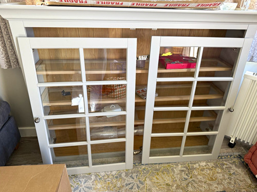 Grey wood glass display - wood,