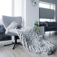 Soft Large Chunky Knitted Thick Blanket Hand Yarn Woolen Throw Sofa Blanket Gift