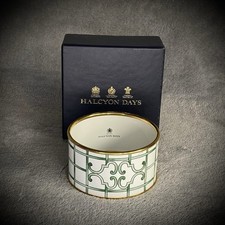 Halcyon Days - Enamel Bangle - Green White Gold - Trellis Pattern Print - Boxed