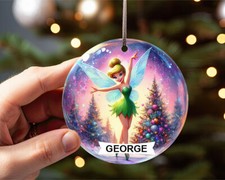 Personalised Christmas Tinkerbell Fairy Bauble Custom Ornament Decoration Gift