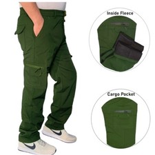 Mens Elasticated Waterproof Fleece Lined Cargo Combat Cotton Trousers Pants Bott