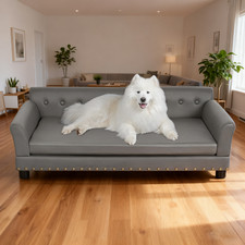 Luxury Dog Couch Bed Premium Leather Dog Sofa w/ Backrest Armrest Comfort Sleep