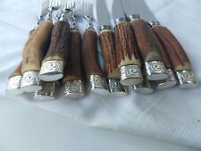 12 Famous Geo Wostenholm Scottish Stag Horn Cutlery Steak Set Knives Forks VGC