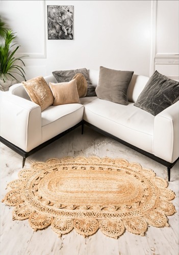 Oval jute rug natural braided - natural,