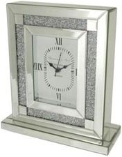 Huge 30cm 3.5kg Square Glitz Sparkle Mirror Table Mantle Clock - Silver Sparkle