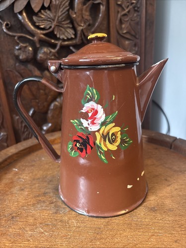 Vintage brown enamel coffee - brown,