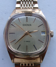 SEKONDA MANUAL WATCH - 17 JEWELS WRISTWATCH - GOLD TONE - 1990s BOXED WORKING