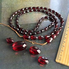 REPAIR Graduated Red Cherry Amber Bakelite Faceted Beads Beaded Necklace Antique
