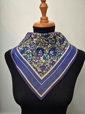 LIBERTY OF LONDON 68cm Silk Square Scarf Blue Floral Cream