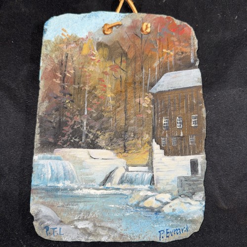 Oil slate painting amish pa - oil,