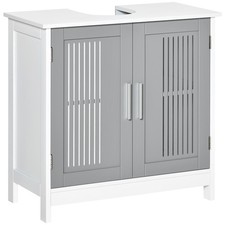 kleankin Bathroom Pedestal Under Sink Cabinet with Storage Shelf, 2 Doors, Grey