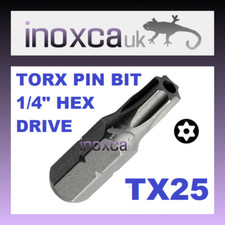 T25 TX25 TORX PIN BIT INSERT SECURITY HEXAGONAL 1/4" HEX DRIVE HOLE FOR PIN TT25