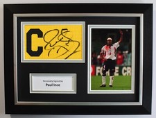 Paul Ince Signed Framed Captains Armband & Photo A4 display England Football COA