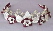 Flower Girl Tiara Floral Headband Bridesmaids Wedding Headdress BURGUNDY IVORY 