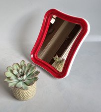 Vintage Red Vanity Mirror Wavy Plastic Made in Hong Kong 15x19cnm retro