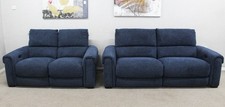 Furniture Village Nixon Blue Fabric Power Reclining 3 & 2 Seater Sofas