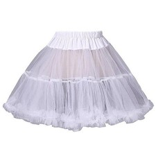 Women Girls Ruffled Short Petticoat Solid White Color Fluffy Bubble Tutu Skirt P