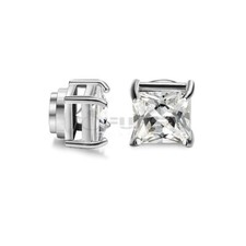 PAIR Diamond Cut Magnetic Men Women Square Sparkling Clip On Ear Studs Earrings