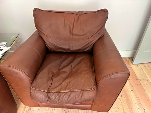 Brown leather armchair - leather,