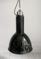Vintage Industrial Bauhaus Black Enamel Pendant Lamp By Elektrosvit, 1950's /