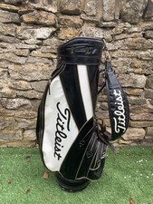 Titleist Tour Golf Leather Cart Bag 6-Way Divider Black White + Shoulder Strap