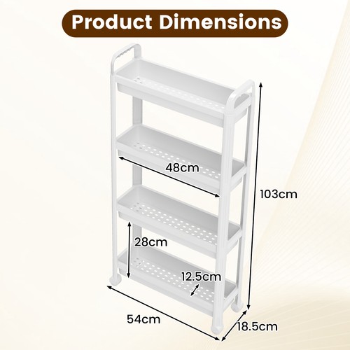 Tier narrow mobile shelving - 4-tier,