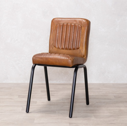 Dark tan leather dining chair - dark,