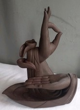 Incense Cone Holder Burner Waterfall  Effect Elegant Hands Dark Brown Ceramic