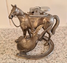 Vintage Metal Horse Table Lighter With Pipe Stand