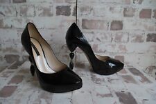 Black Sand Dune Patent Peep Toe Court Platform Jewel Heel Leather 38 5