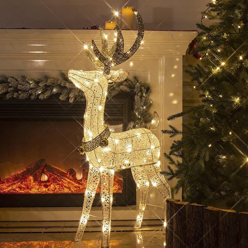 Led reindeer metal gold white - metal,