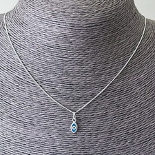 Sterling silver necklace with EVIL EYE charm high quality fine 18" curb chain