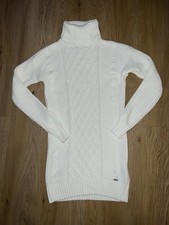 Hollister White Longline Pattern Knit Roll Neck Jumper Size XS