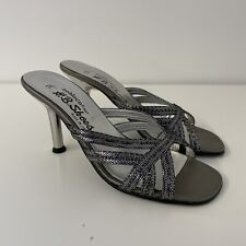 HB Zodiaco Shoes Italy Heel Silver Strappy Sandals Stiletto Mule Party Size 3 36