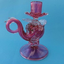 Antique Salviati  Venetian Murano Glass Dolphin Candle Holder