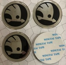 4x Sticker SKODAs Logo Hub Wheel Centre Cap 56mm Black Silver Sticker