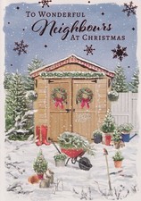 WONDERFUL NEIGHBOURS CHRISTMAS GREETING CARD 7"X5" GARDEN SHED