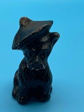 Vintage Collectable Black Dog Figurine Ornament with Hat damaged some bites