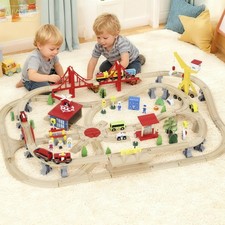 133 Piece Wooden Train Set, Train Track Set for Kids Age 3+ Years Old