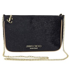 Jimmy Choo Womens Black and Gold Glitter Crossbody Gold Chain Shoulder Bag