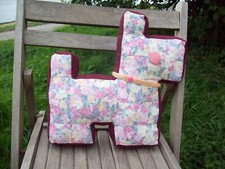 Handmade Large Red & Pink Flowered Patchwork Cushion shaped as a dog Ref No D14