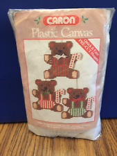 Vintage Caron Plastic Canvas Teddy Ornament kit - Makes 3